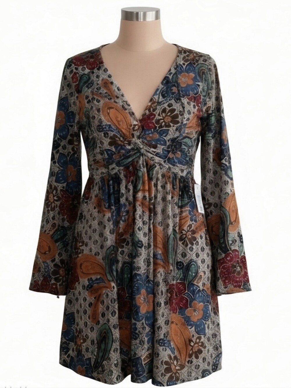 Bohemiam Pretty Floral Paisley Mini Dress in Blue, Orange, Green, Red,